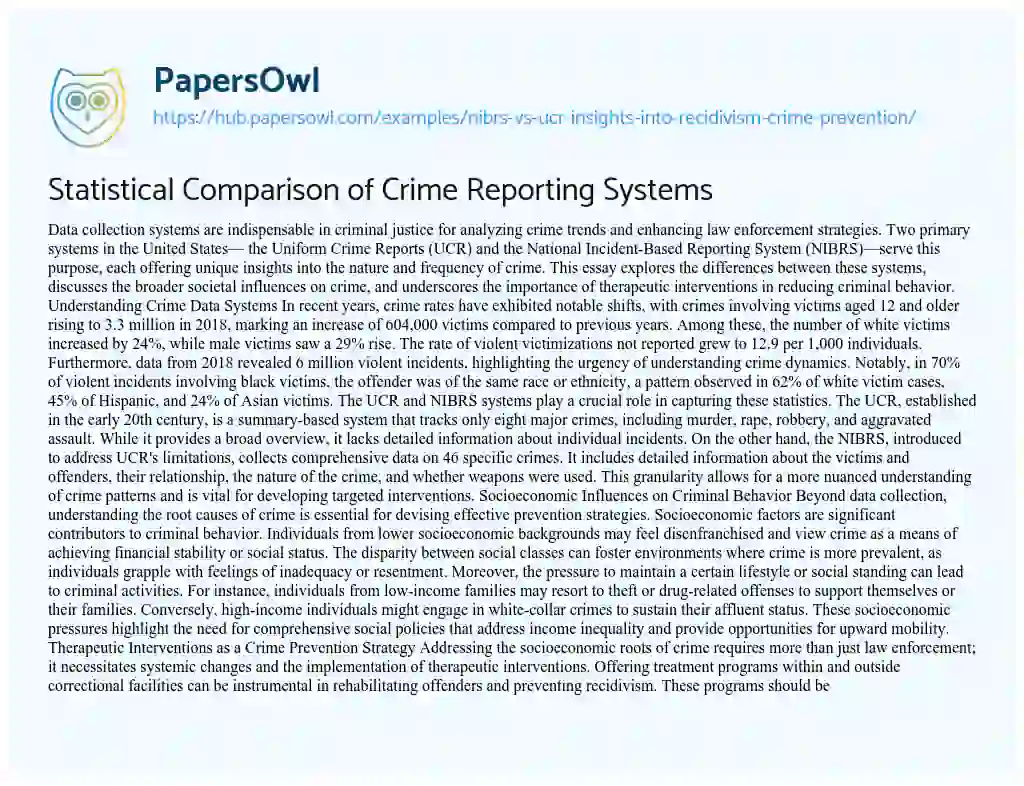 Essay on Statistical Comparison of Crime Reporting Systems