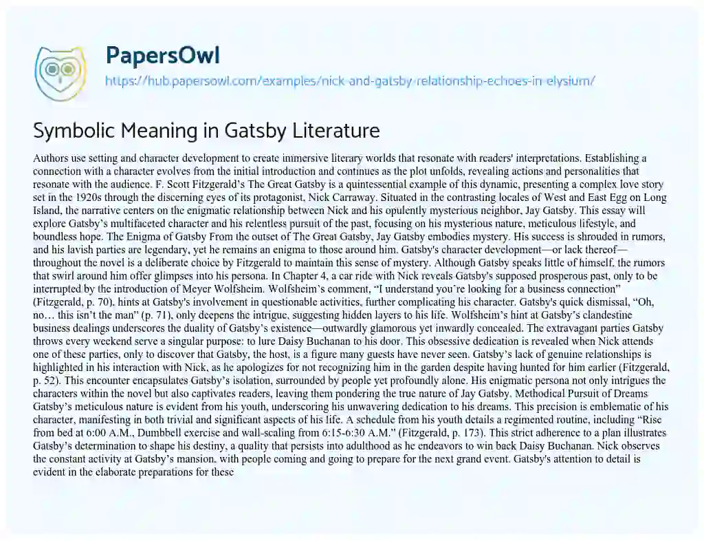 Essay on Symbolic Meaning in Gatsby Literature
