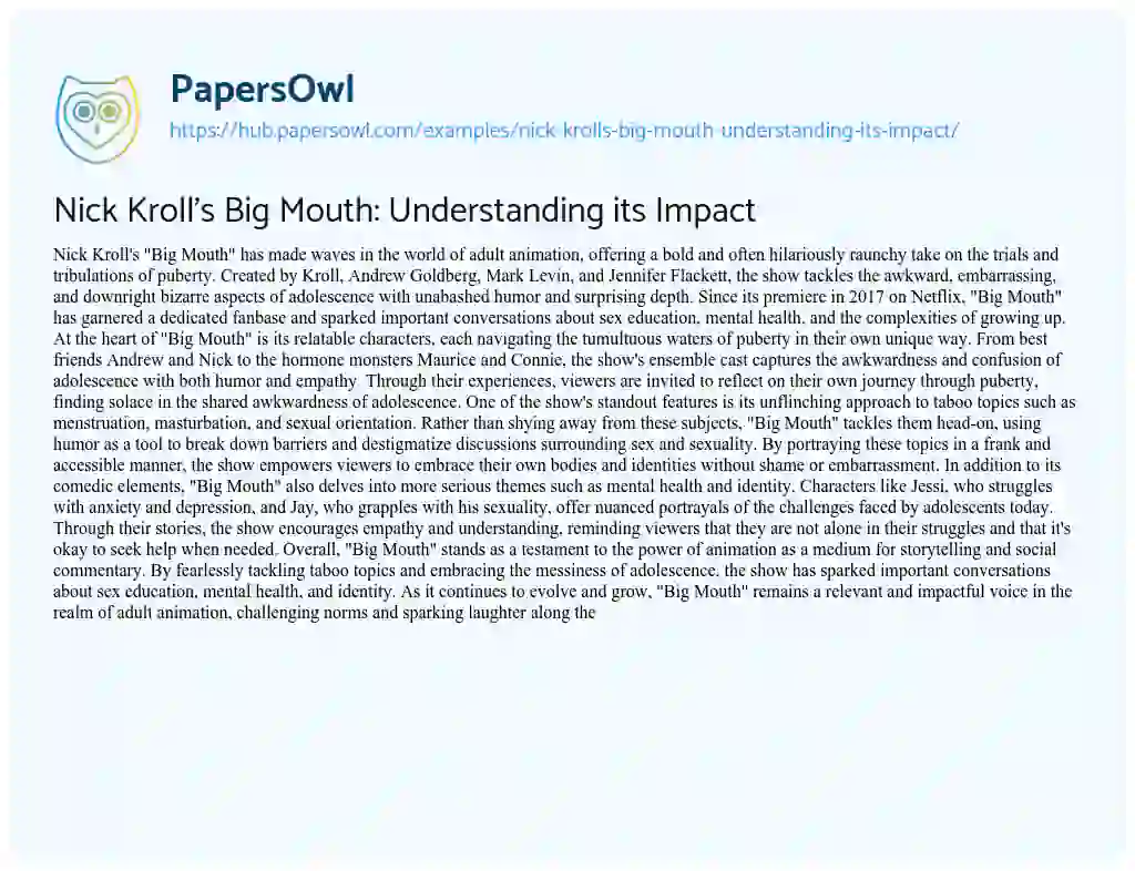 Essay on Nick Kroll’s Big Mouth: Understanding its Impact