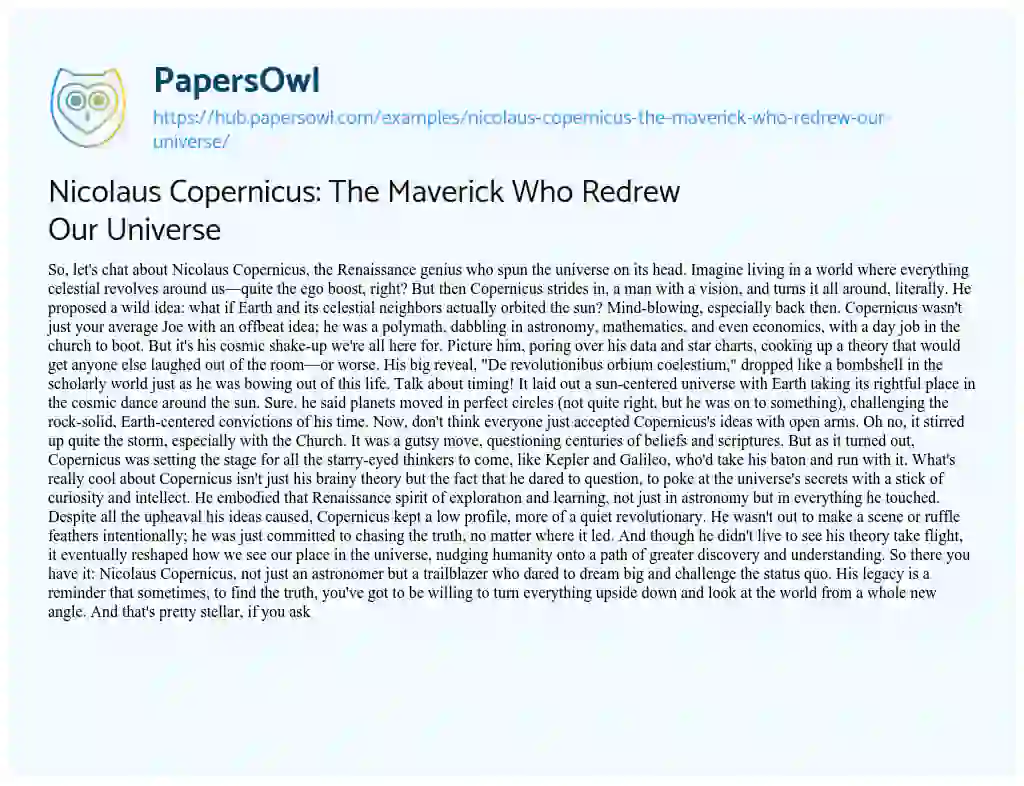 Essay on Nicolaus Copernicus: The Maverick Who Redrew Our Universe