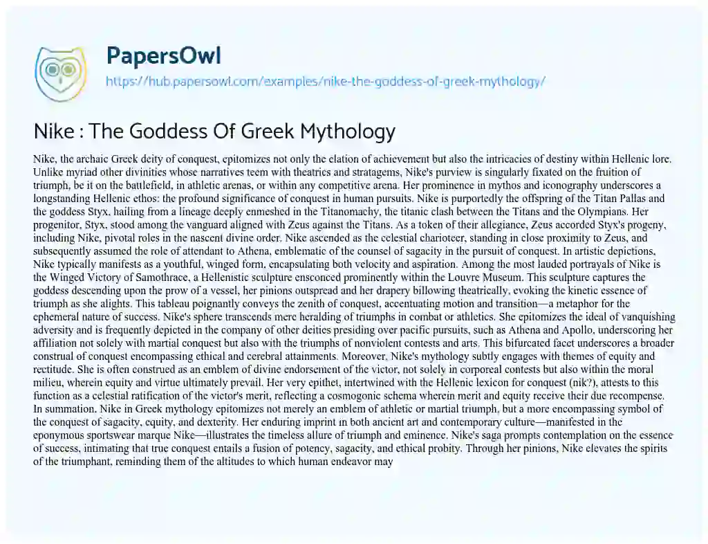 Essay on Nike : The Goddess Of Greek Mythology
