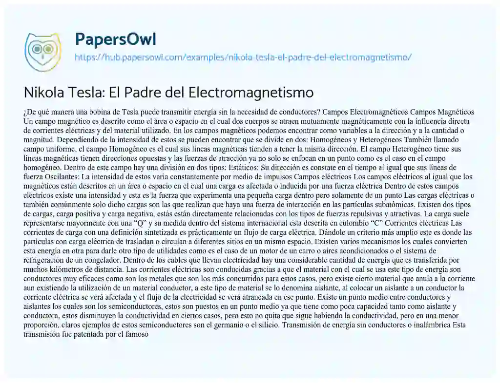 Essay on Nikola Tesla: El Padre del Electromagnetismo