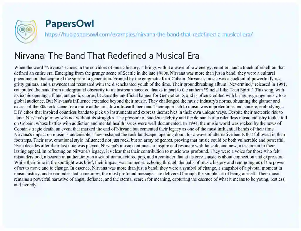 Essay on Nirvana: The Band That Redefined a Musical Era