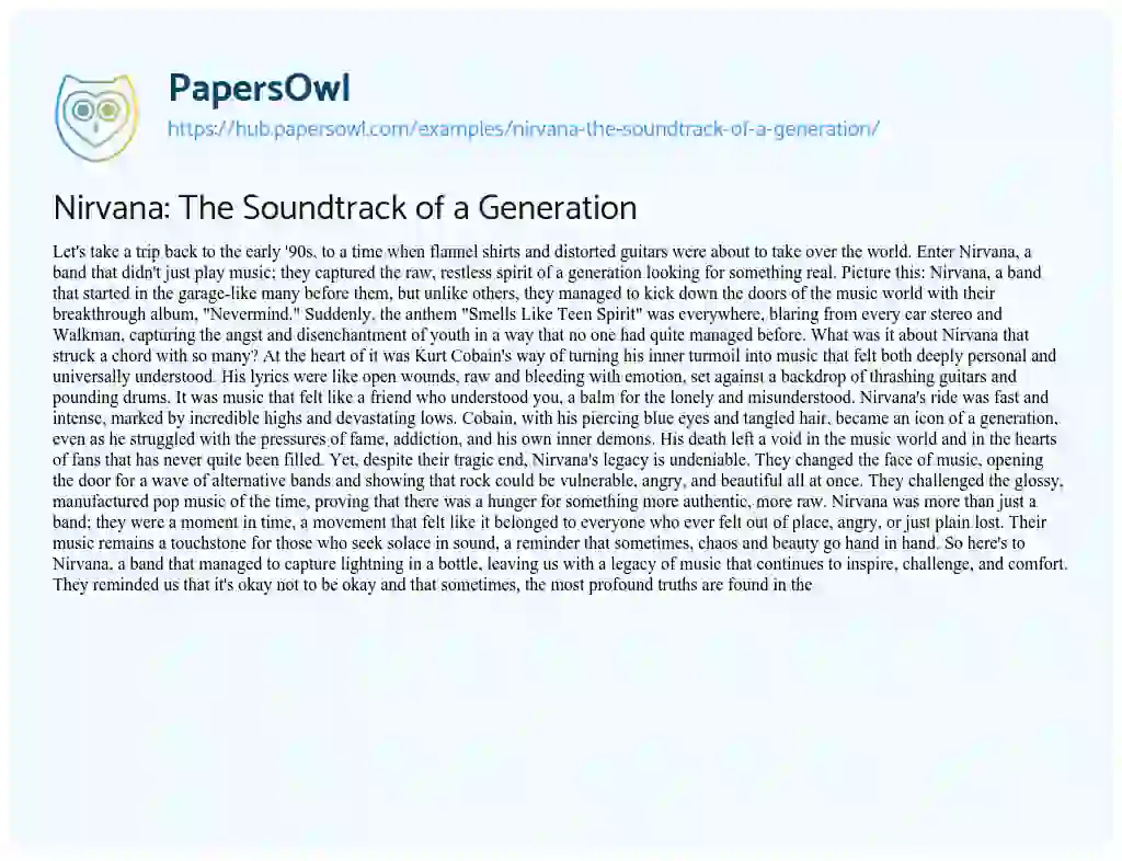 Essay on Nirvana: The Soundtrack of a Generation
