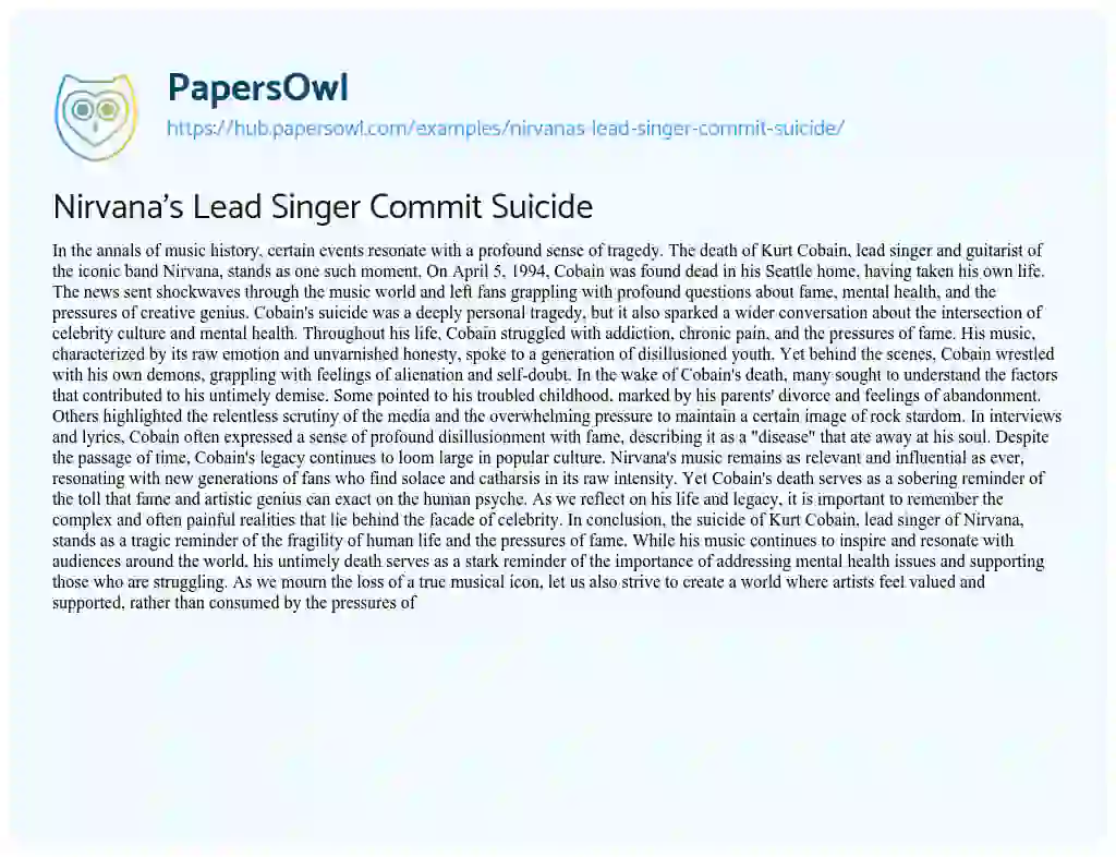 Essay on Nirvana’s Lead Singer Commit Suicide