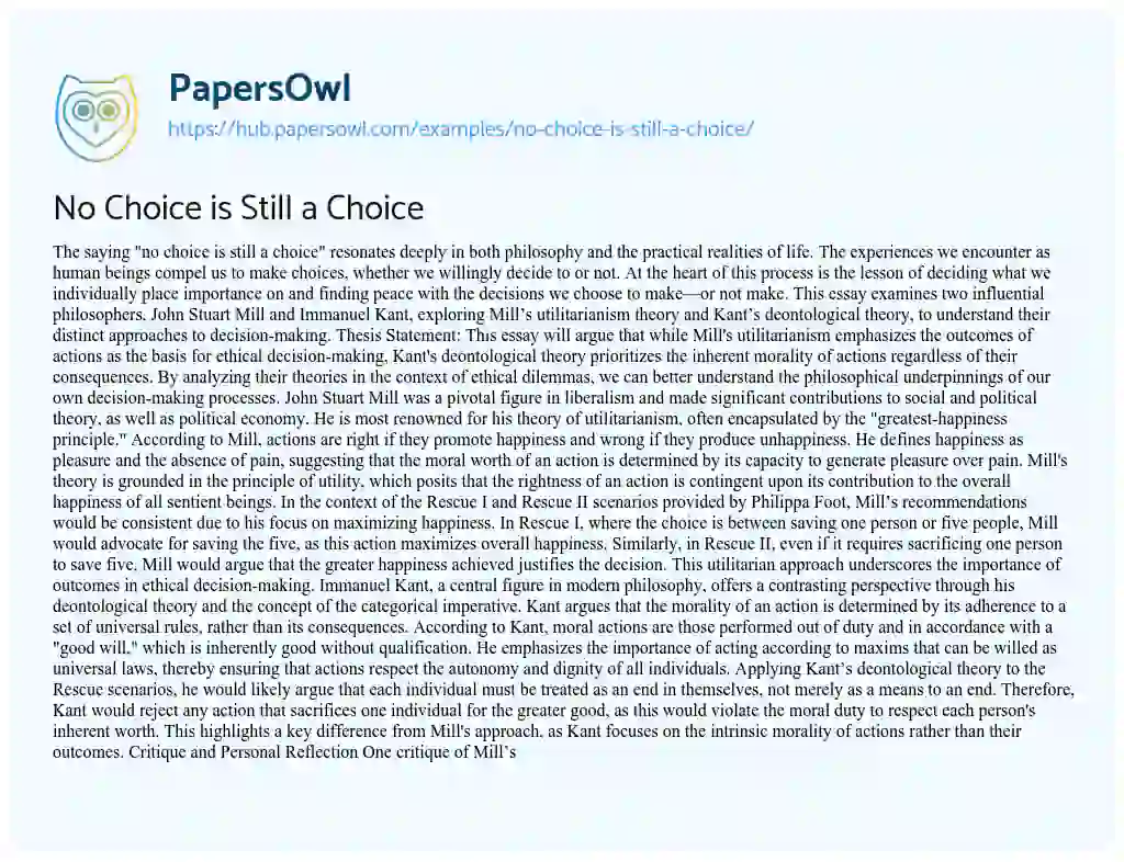 Essay on No Choice is Still a Choice