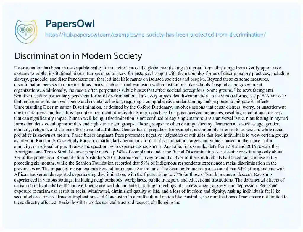 Essay on Discrimination in Modern Society