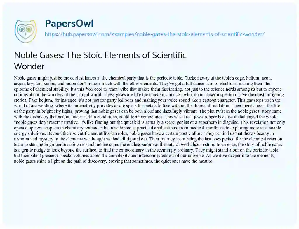 Essay on Noble Gases: The Stoic Elements of Scientific Wonder