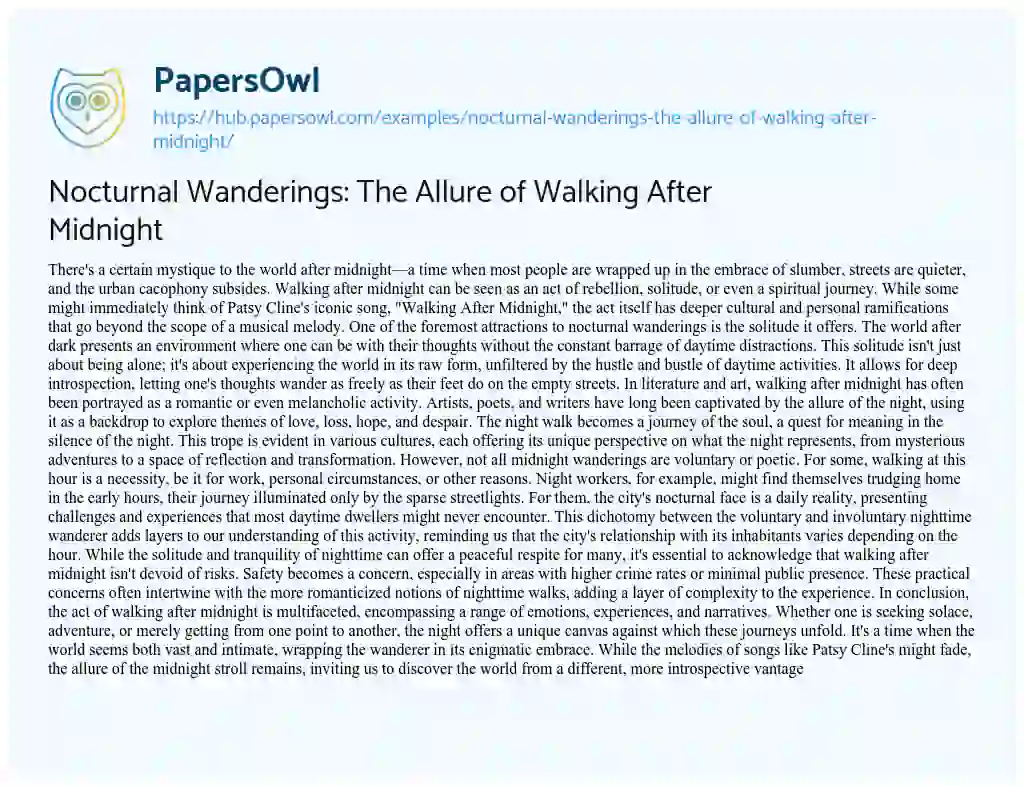 Essay on Nocturnal Wanderings: The Allure of Walking After Midnight