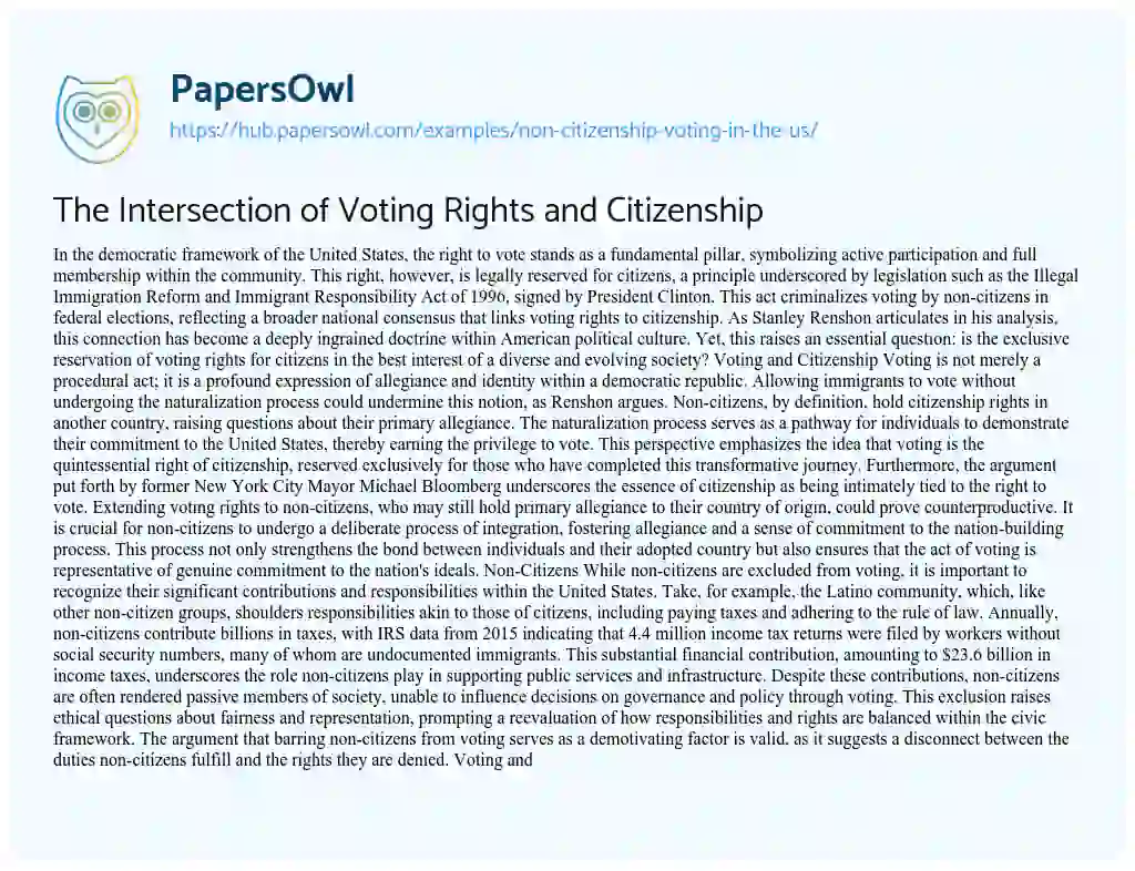 Essay on The Intersection of Voting Rights and Citizenship