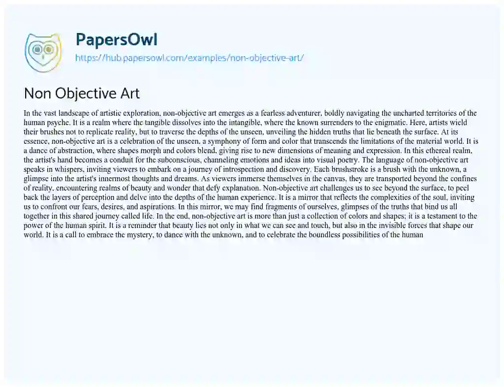 Essay on Non Objective Art