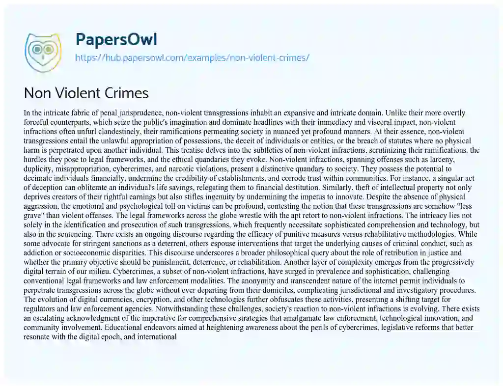 Essay on Non Violent Crimes
