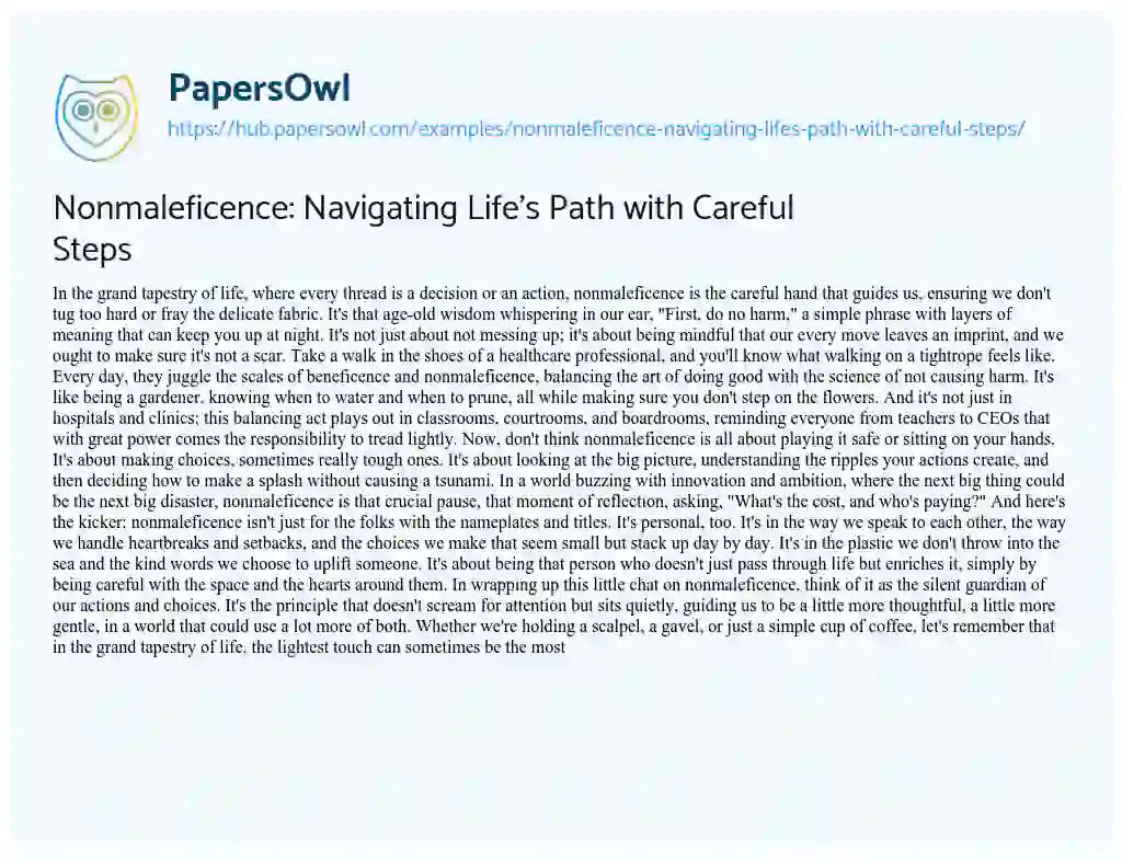 Essay on Nonmaleficence: Navigating Life’s Path with Careful Steps