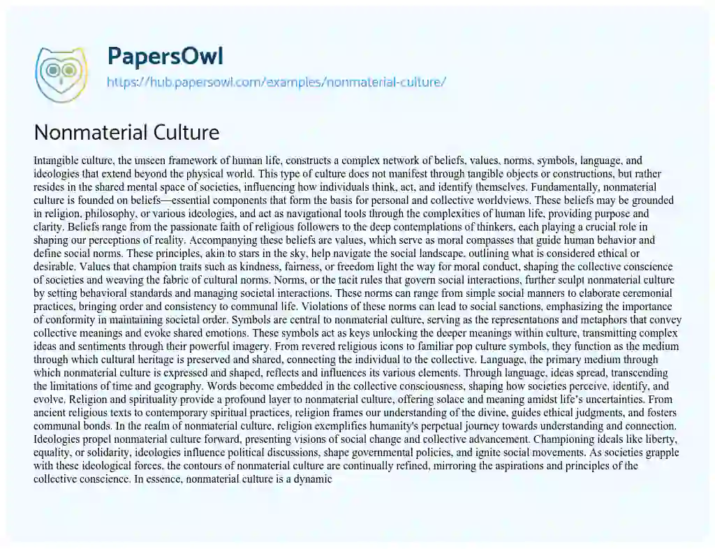 Essay on Nonmaterial Culture