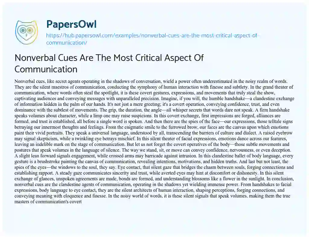 Essay on Nonverbal Cues Are The Most Critical Aspect Of Communication