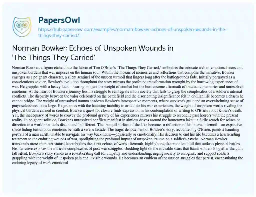 Essay on Norman Bowker: Echoes of Unspoken Wounds in ‘The Things They Carried’