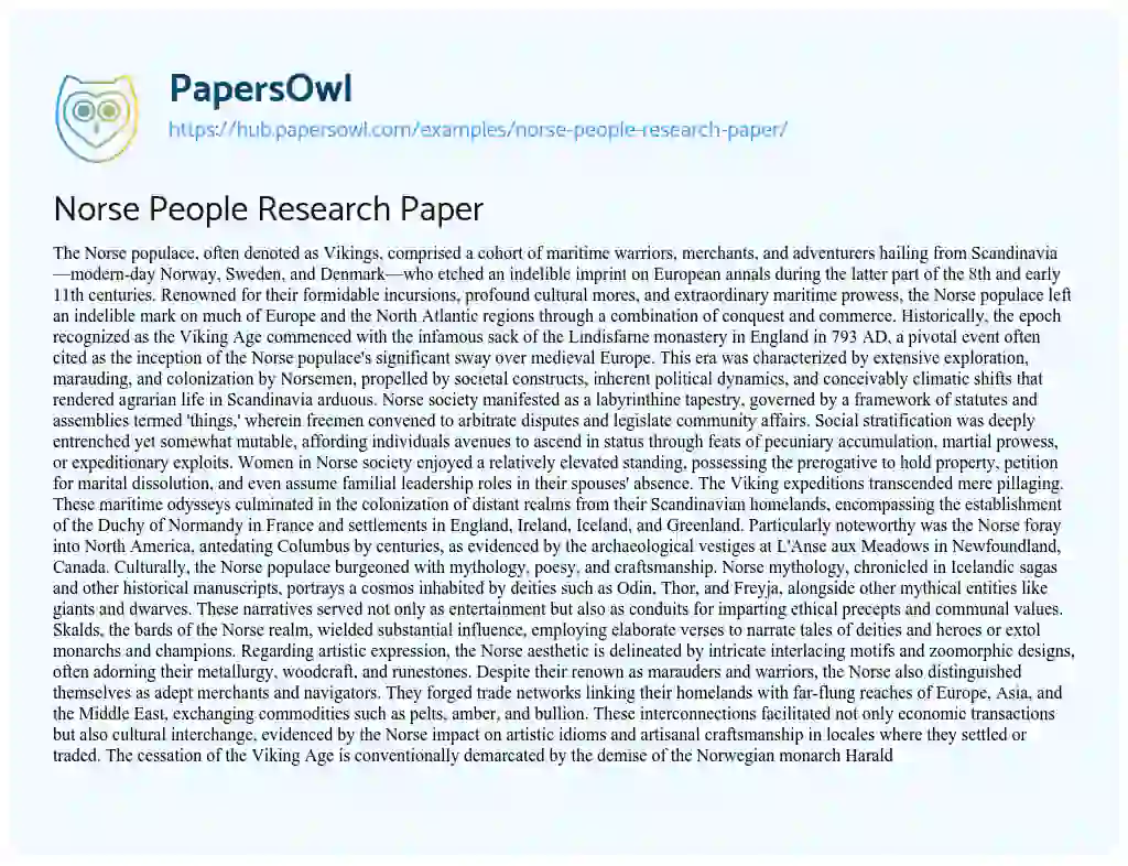 Essay on Norse People Research Paper