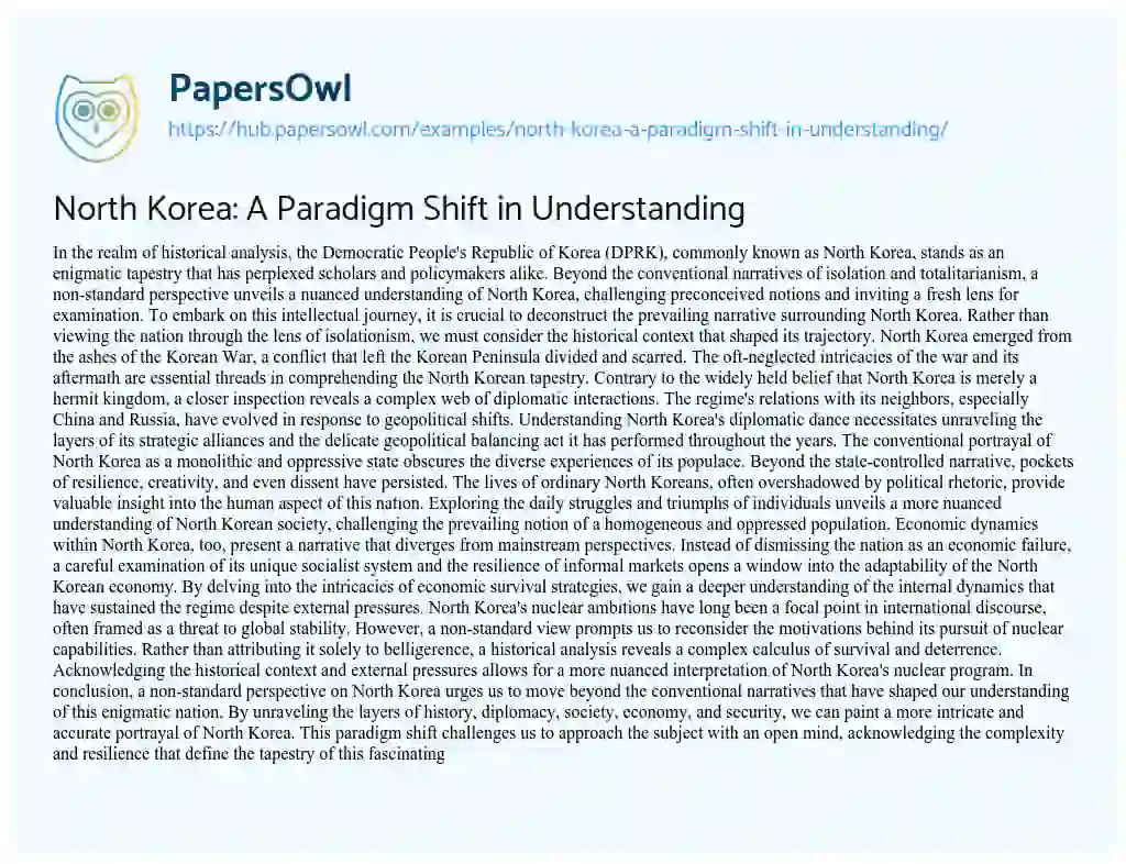 Essay on North Korea: A Paradigm Shift in Understanding