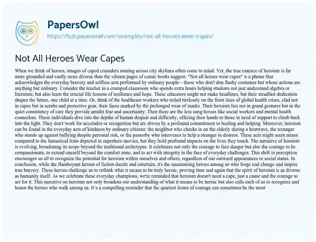Essay on Not All Heroes Wear Capes