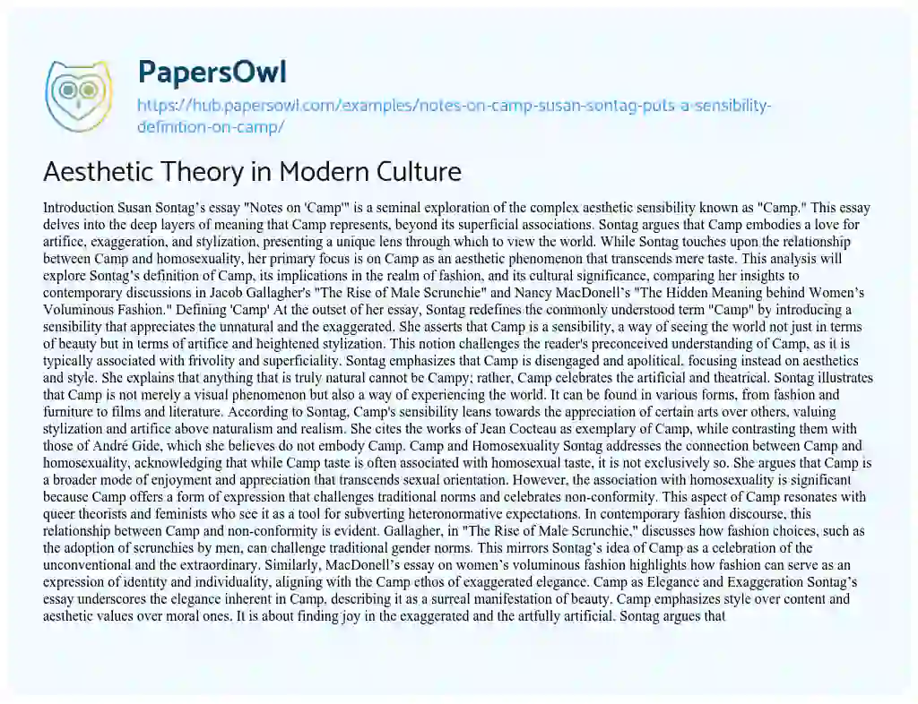 Essay on Aesthetic Theory in Modern Culture