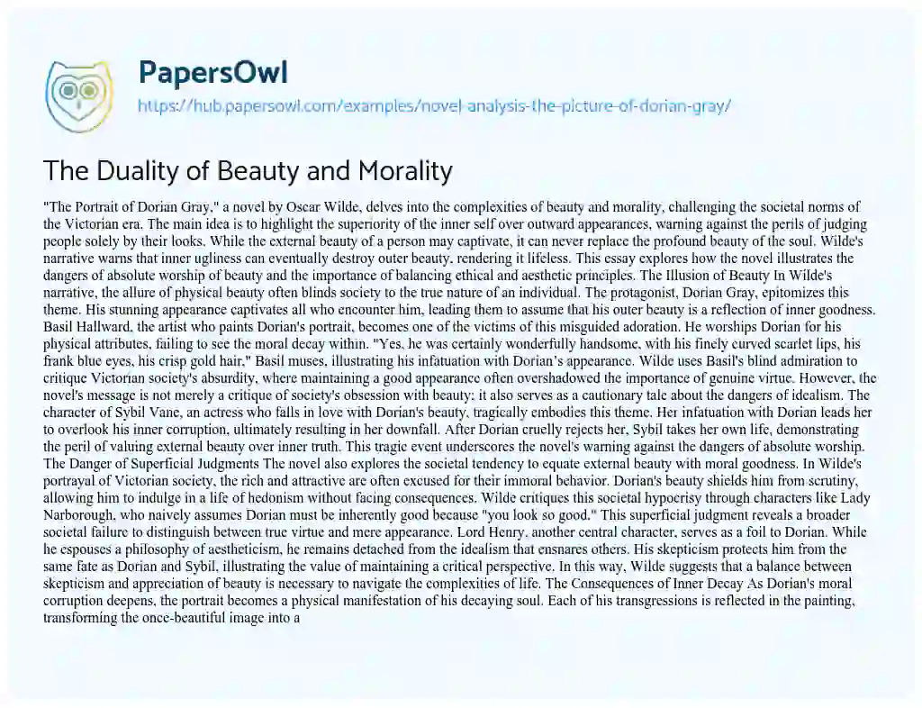 Essay on The Duality of Beauty and Morality