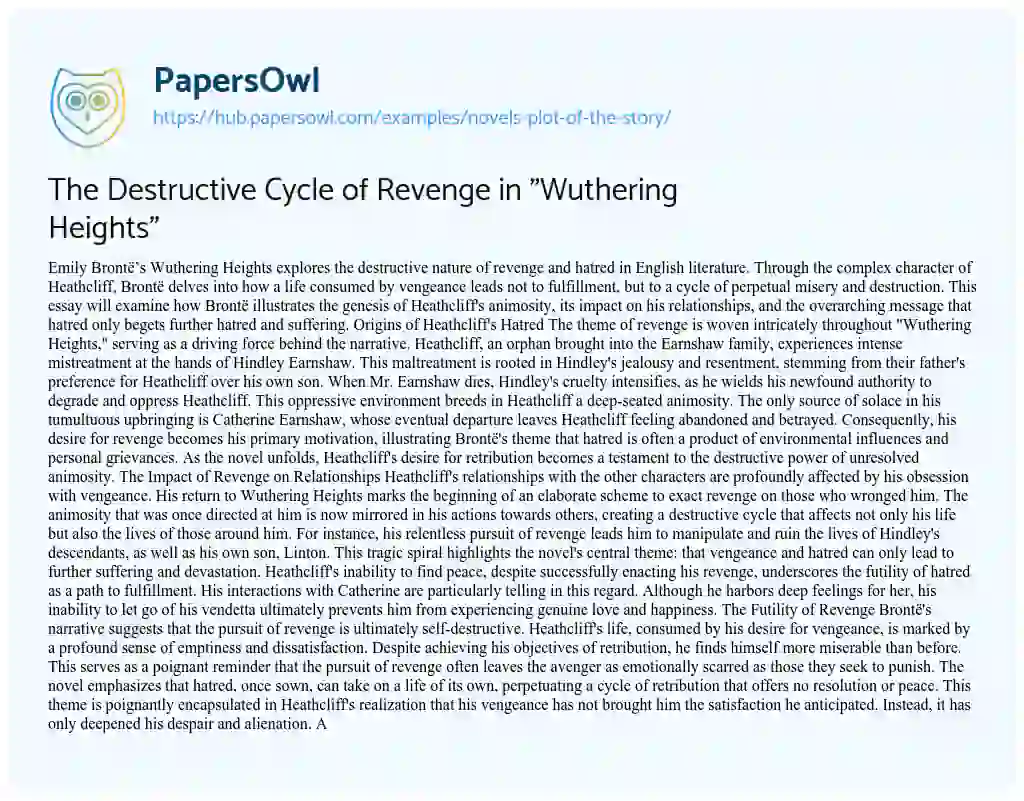 Essay on The Destructive Cycle of Revenge in “Wuthering Heights”
