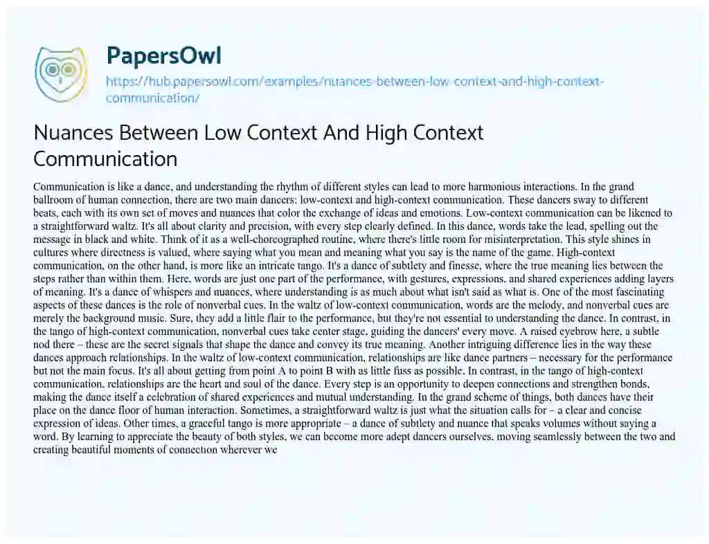 Essay on Nuances Between Low Context And High Context Communication