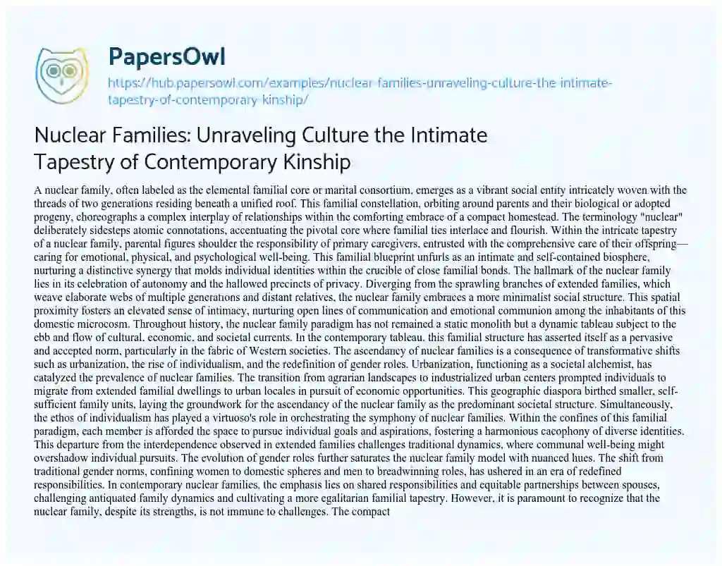 Essay on Nuclear Families: Unraveling Culture the Intimate Tapestry of Contemporary Kinship