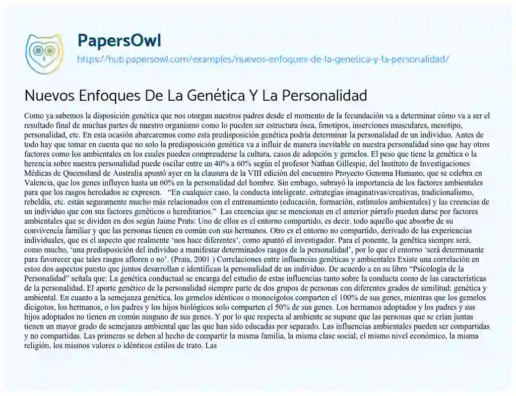 Essay on Nuevos Enfoques De La Genética Y La Personalidad