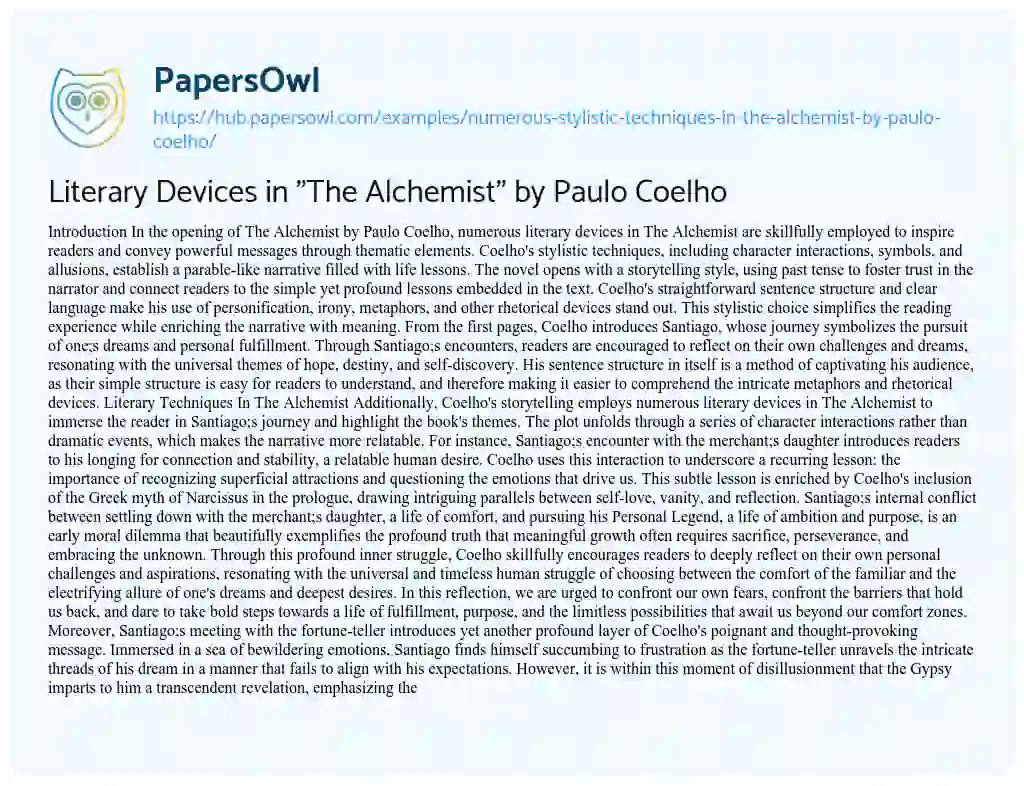 Essay on Literary Devices in “The Alchemist” by Paulo Coelho