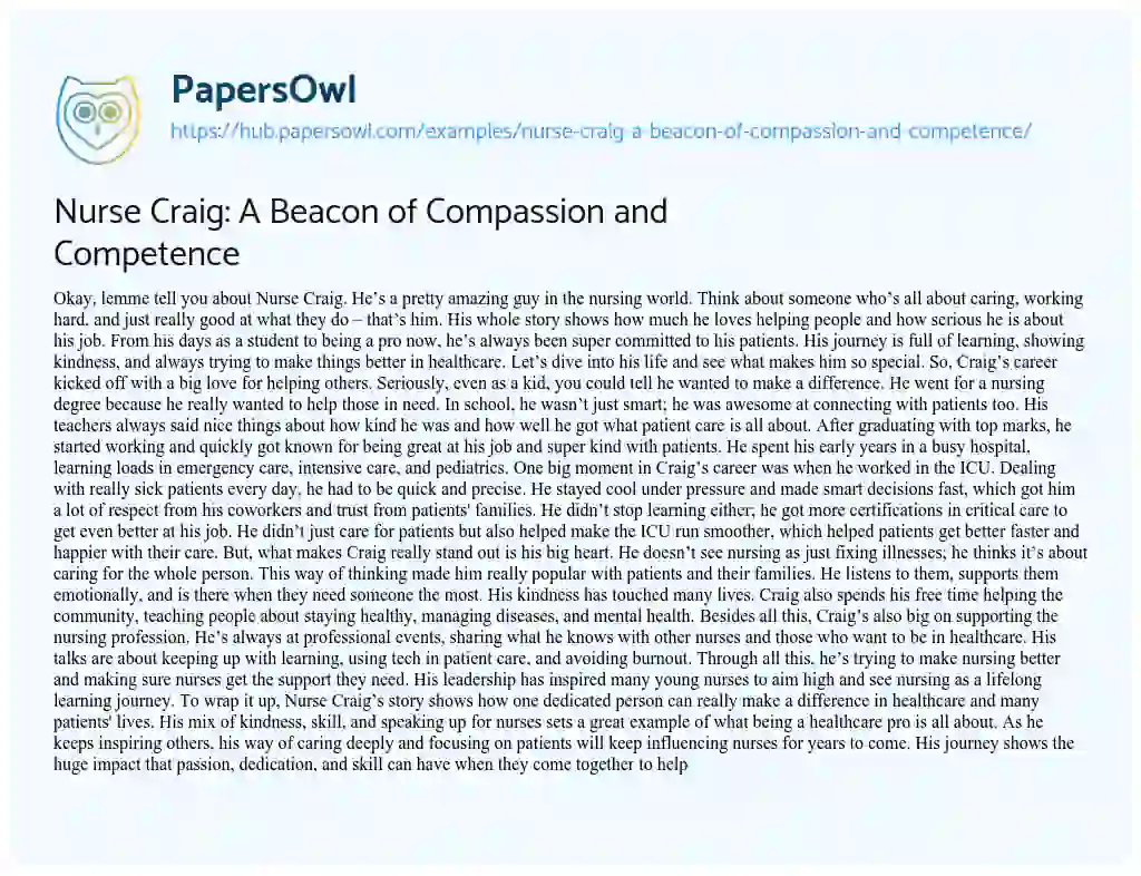Essay on Nurse Craig: A Beacon of Compassion and Competence