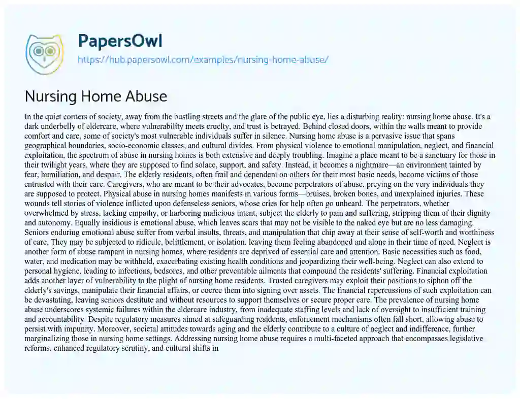 Essay on Nursing Home Abuse