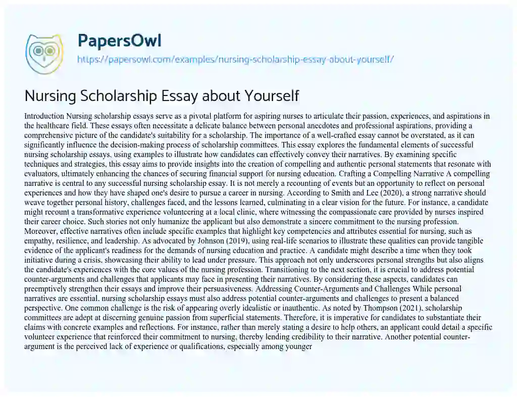 Essay on Nursing Scholarship Essay about Yourself