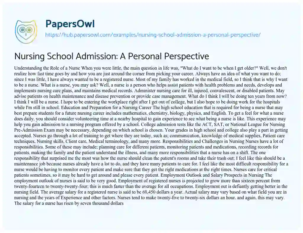 Essay on Nursing School Admission: A Personal Perspective