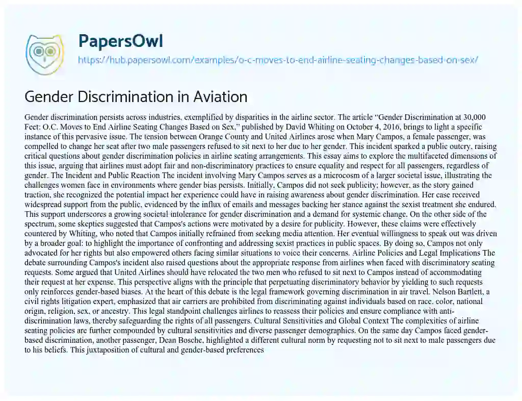 Essay on Gender Discrimination in Aviation