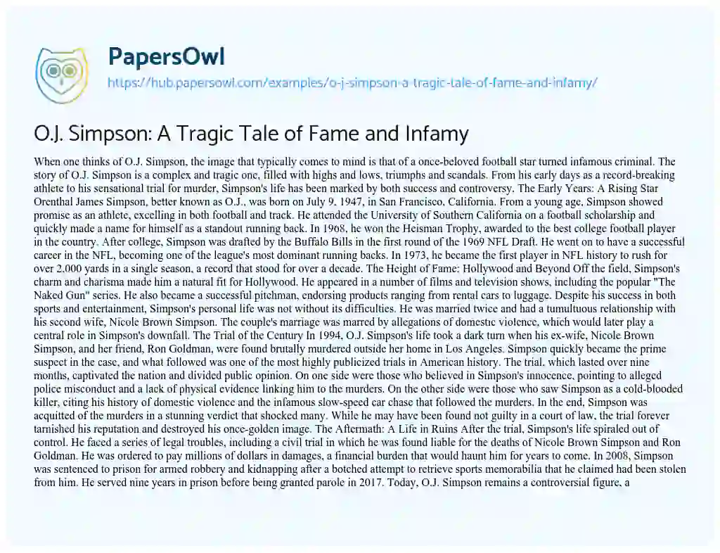 Essay on O.J. Simpson: A Tragic Tale of Fame and Infamy