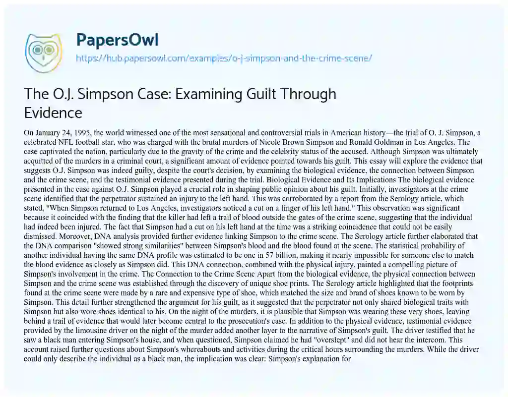 Essay on The O.J. Simpson Case: Examining Guilt Through Evidence