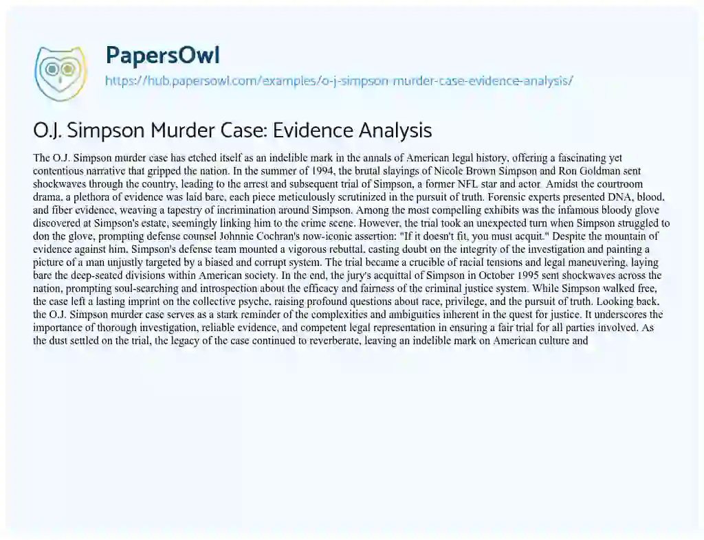 Essay on O.J. Simpson Murder Case: Evidence Analysis