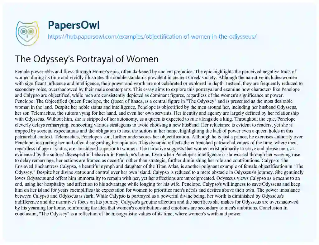 Essay on The Odyssey’s Portrayal of Women