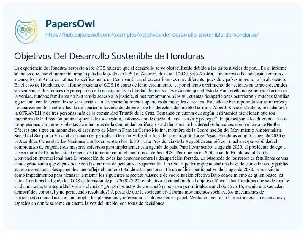Essay on Objetivos Del Desarrollo Sostenible de Honduras