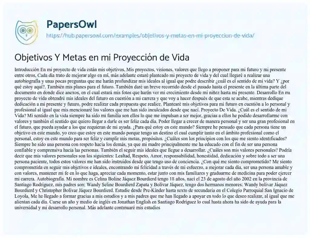 Essay on Objetivos Y Metas en mi Proyección de Vida