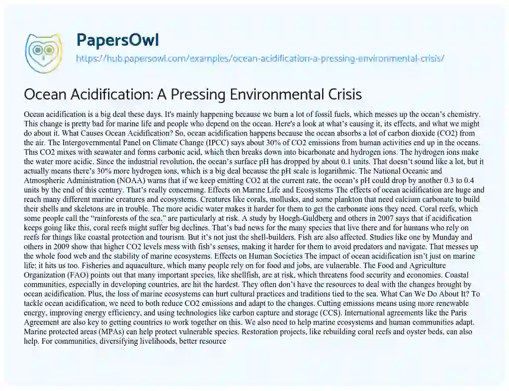 Essay on Ocean Acidification: A Pressing Environmental Crisis