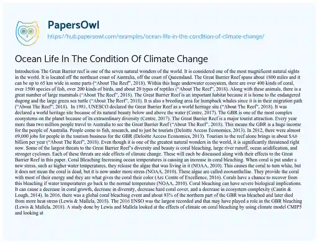 Essay on Ocean Life In The Condition Of Climate Change