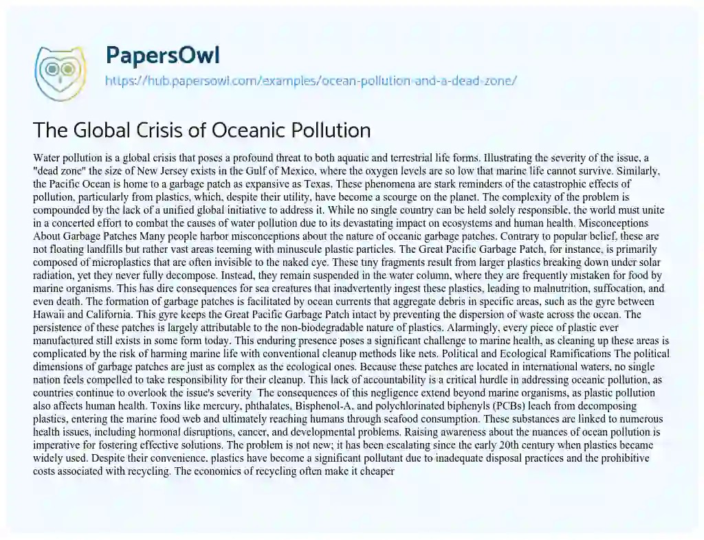 Essay on The Global Crisis of Oceanic Pollution