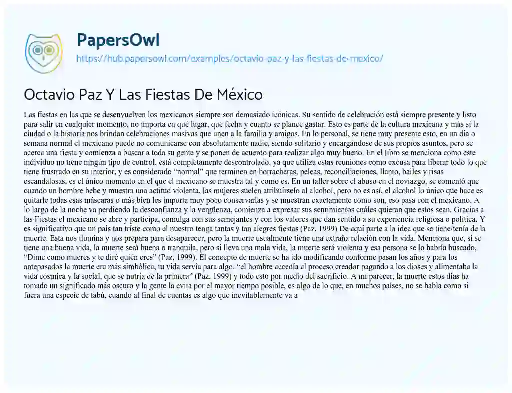 Essay on Octavio Paz Y Las Fiestas De México