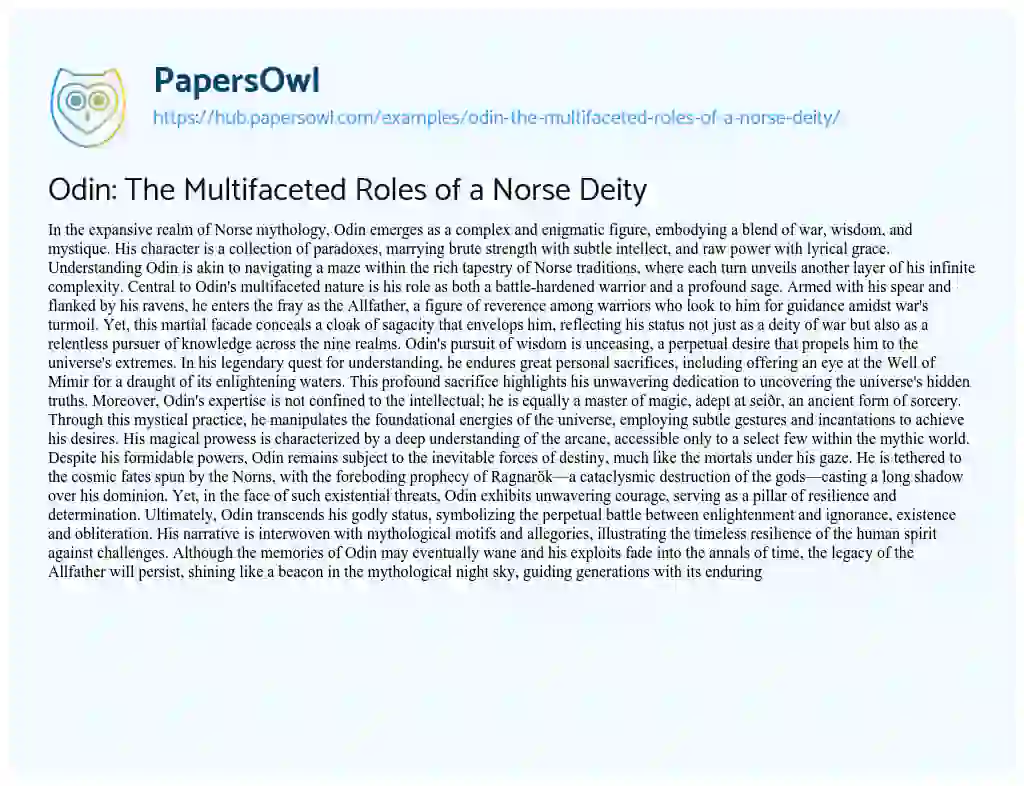 Essay on Odin: The Multifaceted Roles of a Norse Deity