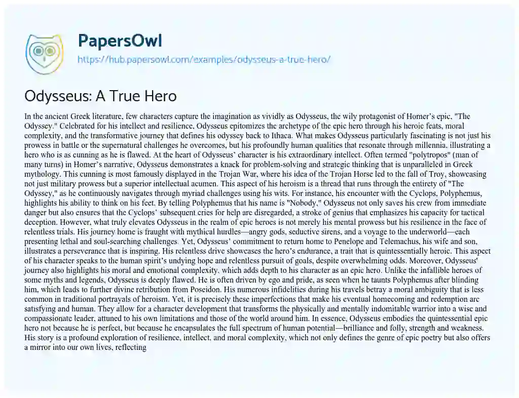 Essay on Odysseus: A True Hero