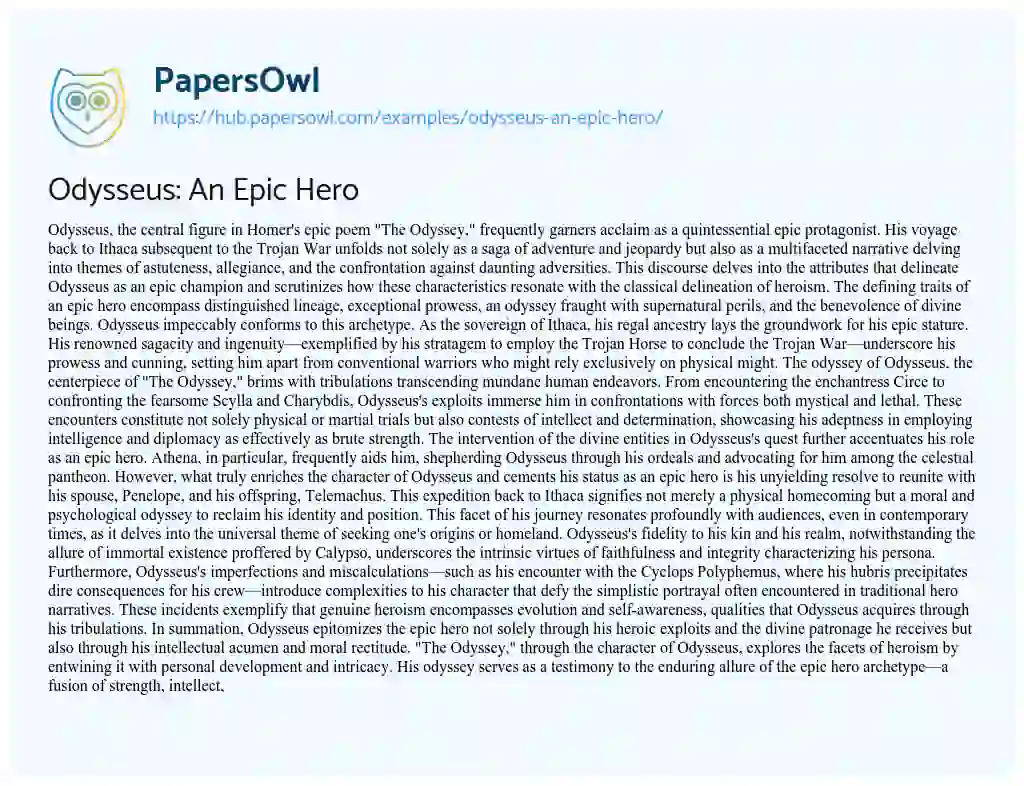 Essay on Odysseus: An Epic Hero