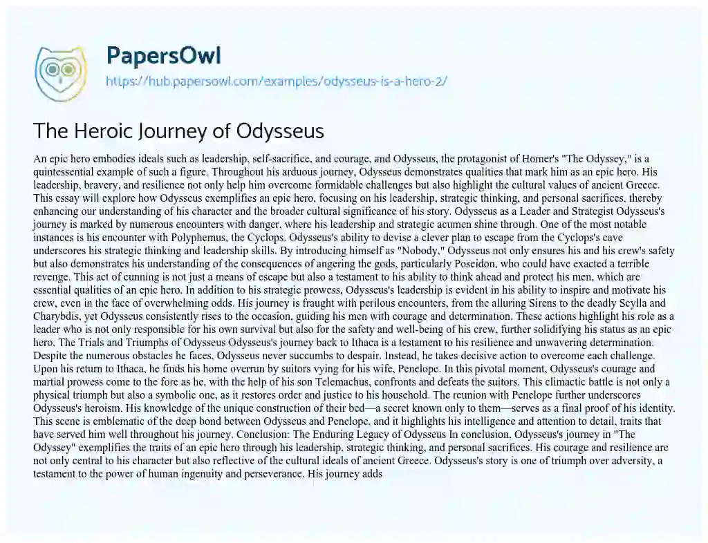 Essay on The Heroic Journey of Odysseus