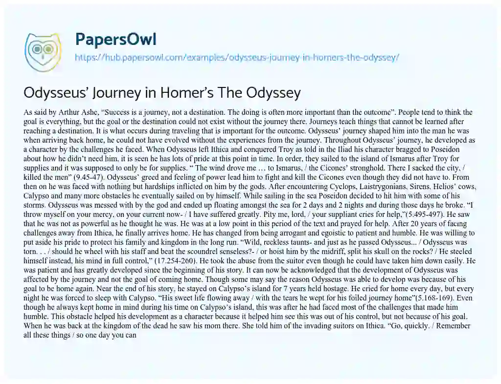 Essay on Odysseus’ Journey in Homer’s The Odyssey